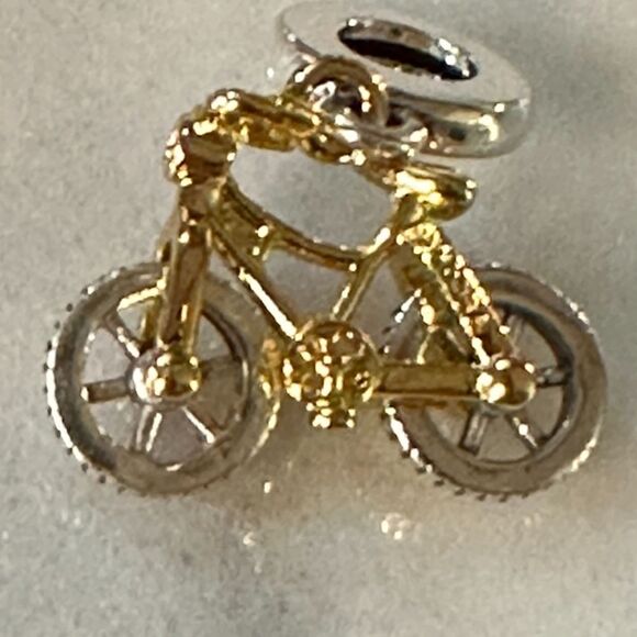 Authentic Pandora Two-tone Spinning Wheels Bicycle Dangle Charm #763354C01 - Picture 1 of 4